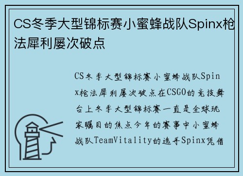 CS冬季大型锦标赛小蜜蜂战队Spinx枪法犀利屡次破点