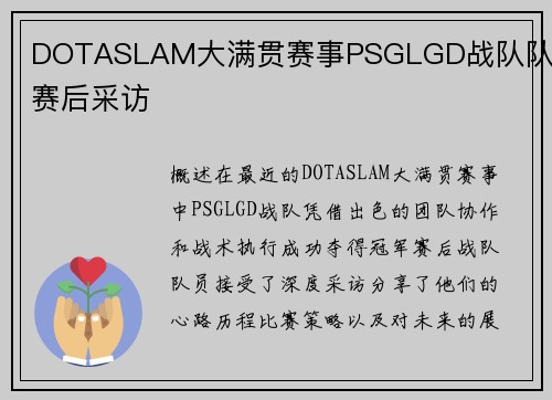 DOTASLAM大满贯赛事PSGLGD战队队员赛后采访