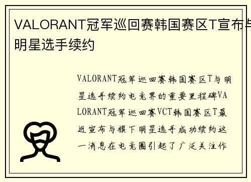 VALORANT冠军巡回赛韩国赛区T宣布与明星选手续约