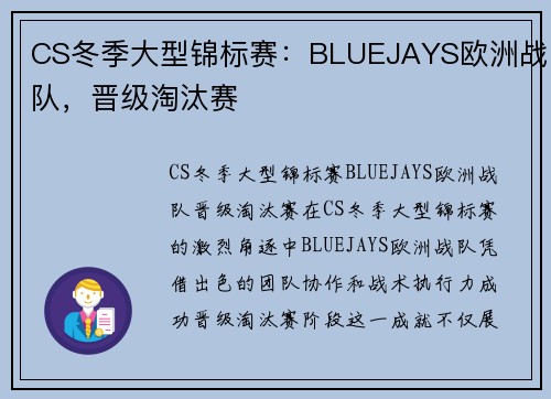 CS冬季大型锦标赛：BLUEJAYS欧洲战队，晋级淘汰赛