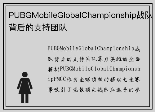 PUBGMobileGlobalChampionship战队背后的支持团队