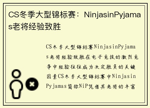 CS冬季大型锦标赛：NinjasinPyjamas老将经验致胜